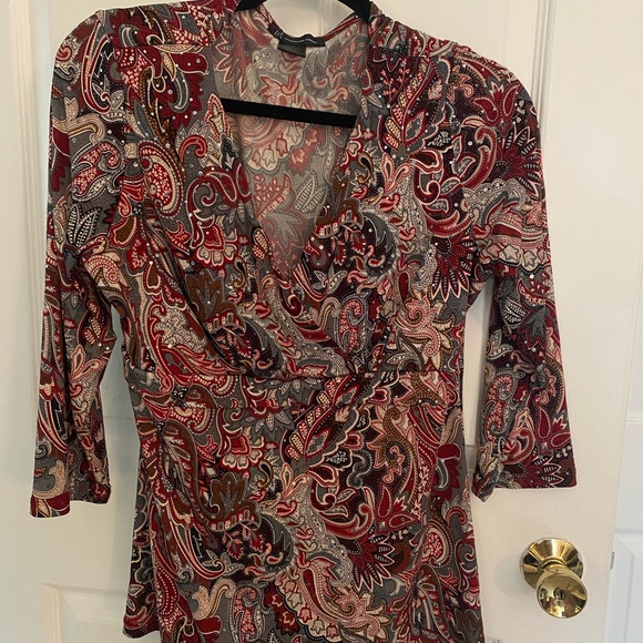 INC International Concepts Red and Black Wrap Blouse - Picture 1 of 5